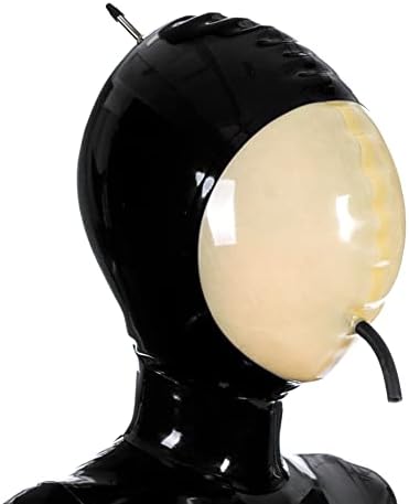 Latex Hood Inflatable Mask Full Face Hood Inflation Breathing Zipped Latex Mask