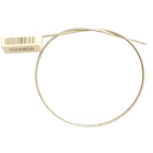 ISOPAS 17712 50pcs Compliant Security Cable Seals with Unique Barcode Serial Number Tamper Proof Pull Tight Steel Wire Seals White, Model: CSS-007