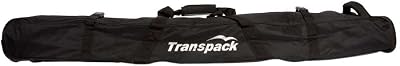 TRANSPACK Lightweight Padded Rolling Convertible Black Double Ski Bag 109 L |Adjustable Length from 165cm to 185cm for Perfect Fit 3378-01