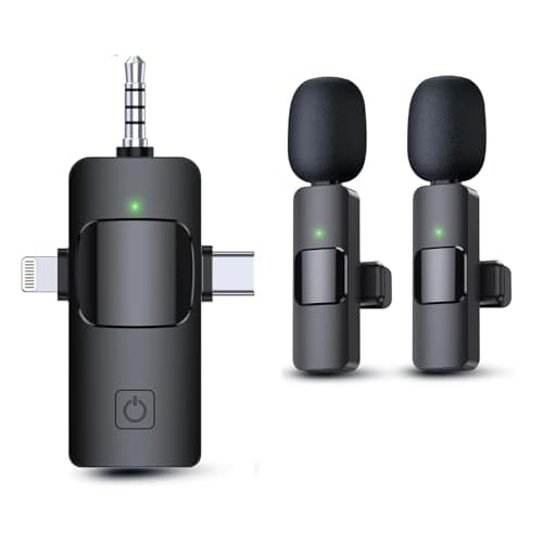 3 in 1 Wireless Lavalier Microphones for iPhone, iPad , Camera and Android Devices, Mini Microphone for Recording, Noise Reduction Lapel Mic, Clip on Mic for Video Recording Vlog, YouTube, Deep grey