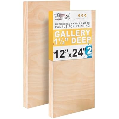 U.S. Art Supply 12 x 24 Unfinished Cradled Wood Panels for Painting, Gallery 1-12 Deep 2 Pack - Artist Depth Wooden Wall Canvases - Mixed-Media Craft, Acrylic, Oil, Encaustic, Paint Pouring