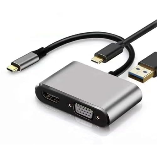USB C to VGA Multi Adapter, 4-in-1 USB C to HDMI VGA Converter for Dual Monitors with PD Charging and USB 3.0 Port, 1080P Display Adapter Compatible with MacBook Pro, Surface, Dell XPS, HP, and More