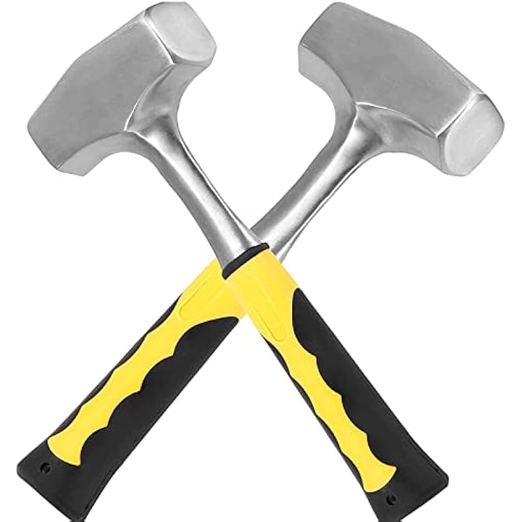 2 Pack 3 lb Sledge Hammer, Heavy Duty Club Hammer with Fiberglass Handle for Driving Stakes, Demolition Work, Cracking Rocks, Mining