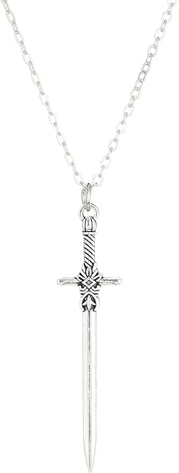 Gothic Sword Cross Necklace Punk Cool Long Dagger Knife Antiqued Silver Carved Pendant Chain Necklace for Men Women Goth Halloween Cosplay Christmas Party Rock Hip Hop Fashion Jewelry Gifts