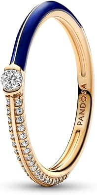 PANDORA ME Pave & Blue Dual Ring - 14k Gold Plated Ring for Women - Layering or Stackable Ring for Women - Gift for Her Shine with Clear Cubic Zirconia - With Gift Box