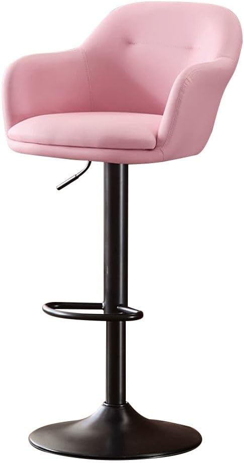 Height Stools Adjustable Bar Chairs Leather Double-Layer Swivel Counter Height Barstools Cashier Counter Stool With Armrest and Metal LegsPink,A