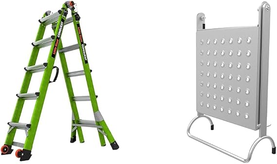 Little Giant Ladders Conquest 2.0 22ft Multi-Position 300lb Fiberglass Ladder Bundle with Aluminum Work Platform Accessory