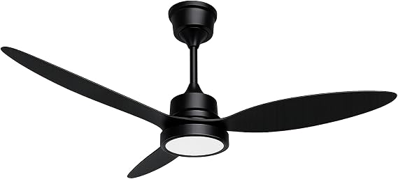 Tavan Vantilatörü LED Armatür 132cm 64W, APP ve Kumanda Kontrollü, 6 Kademeli Fan, 3 Işık Rengi Tersine Dönüş Özellikli, Gece Modu, Sessiz Motor, 3 Kanatlı Tavan Fanı GVA64, Siyah Siyah [Enerji Sınıfı A]