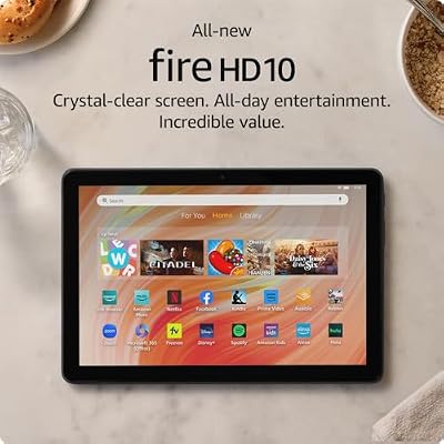 Like-New Amazon Fire HD 10 tablet (newest model) built for relaxation, 10.1" vibrant Full HD screen, octa-core processor, 3 GB RAM, 64 GB, Black