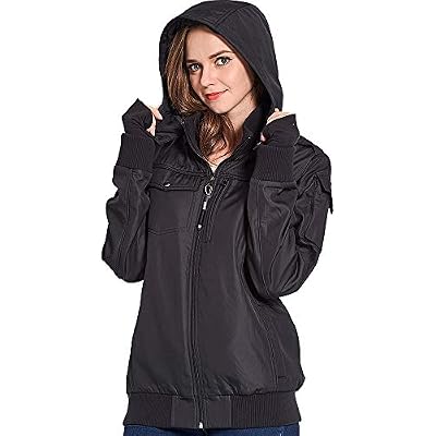 BOMBAX Women 10 Pocket Travel Jacket Hoodie Slim Fit Flight Bomber Coat Pillow