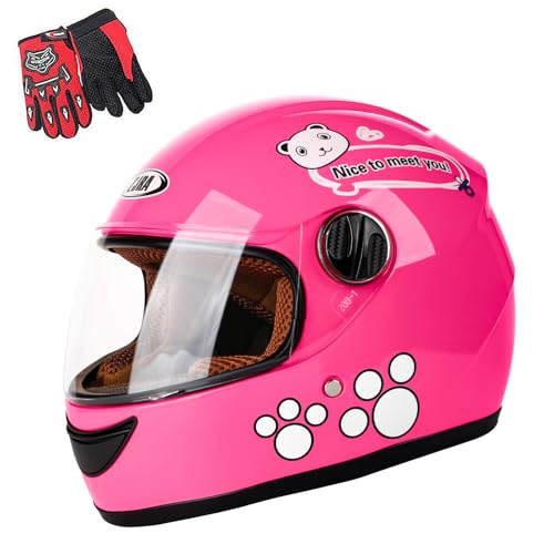 Kids Motorcycle Helmet with Panda Design and Racing Gloves Set, DOT Certification