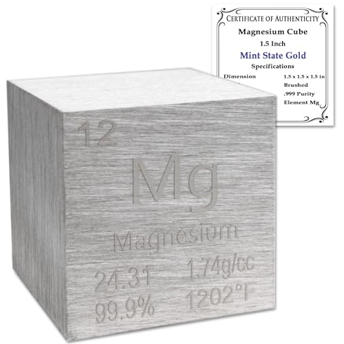 99.95% Pure 1.5 Inch Magnesium Cube - Element Design with Certificate of Authenticity