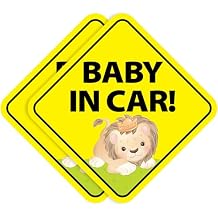 Stickios Baby in Car Stickers (Non-Magnetic) - Removable, Paint-Safe Signs for Cars & Windows - Made in USA (2-Pack, 6-inch Diamond, Lion, Boy)