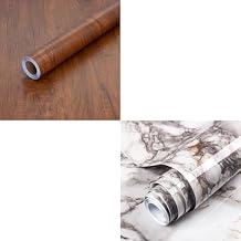 Decoroom Bundle with Wood Grain Wallpaper 17.71''x394'' and Marble Contact Paper 17.71''x394''