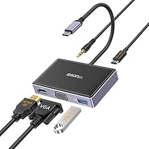 USB C to HDMI VGA Adapter, 5 in 1 USB C Hub MultiPort Adapter with 4K HDMI/VGA, PD 100W, USB 3.0, 3.5mm Audio/Mic, USB C Hub Dongle for Laptops MacBook Pro/Air M1