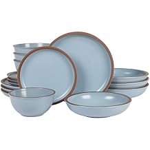 Gibson Elite Lagos 16 Piece Double Bowl Dinnerware Set, Light Blue, Service for 4 (16pcs)