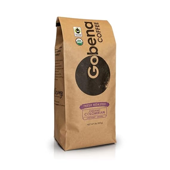 Gobena Coffee 2lb Fair Trade Organic Certified Colombian Ground Light Roast,100% Arabica Specialty Coffee, 32 ounces, 2 pounds, Bulk
