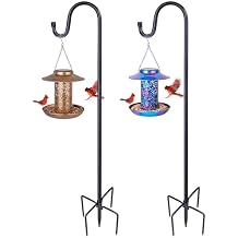 Ottsuls 2 Pack 60 inch Adjustable Shepherd Hooks and Solar Bird Feeder for Outdoors Hanging Decor (Blue and Brown)
