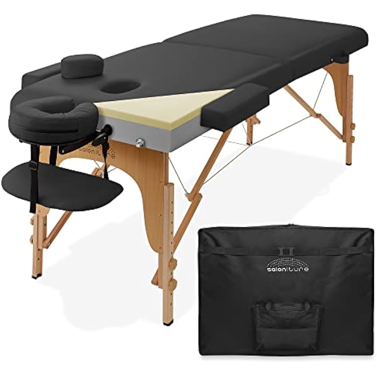 Saloniture Professional Memory Foam Folding Massage Table - Portable with Carrying Case, Black