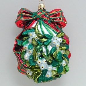 Mistletoe Blown Glass Christmas Ornament