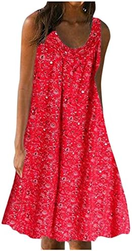 HHmei Womens Summer Dresses 2024 Beach Casual Sleeveless Floral Print Boho Tank Dress V Neck Loose Sundress with Pocket