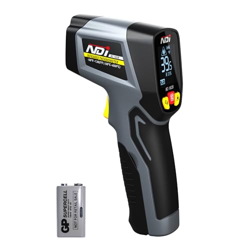 NDI Infrared Thermometer Temperature Gun -58F~1202F, Digital Laser Surface Temp Reader for Cooking, Pizza Oven, Candy, Griddle HVAC IR Thermometer Temp Gun with Adjustable Emissivity