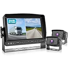 Fookoo II 7" HD 1080P Wired Backup Camera System, 7-inch Dual Split Screen Monitor W/Recording IP69 Waterproof Front View Rear View Camera Parking Lines for Truck/Trailer/RV/Skid Steer (FHD2)