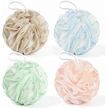 Yolaist Loofah Sponge 4 Pack, Exfoliating Body Scrubber for Shower, Soft Bath Sponges with Hanging Loop, 60G Gentle Loofah for Women Men (Pastel Colors)