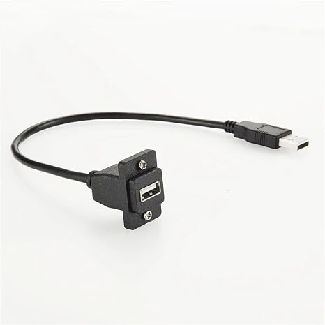 ECF Style Flanged Panel Mounted USB 2.0 Type A Male to Type A Female Cable Assembly 30CM
