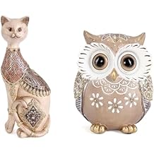 Leekung Owl Figurine Home Decor&Cat Statue for Home Decor