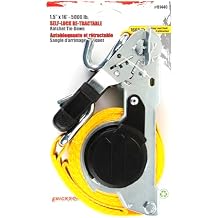Erickson Retractable Ratchet Tie Down Strap - 1.5 in x 16 ft - 5,000 lb Break Strength, Self-Locking Mechanism, Heavy-Duty Yellow Polyester Webbing for Trucks, Trailers, ATVs, UTVs