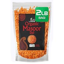 Jiva Organics Organic Masoor Dal 2 Pound Bag (Split Red Lentils) - Non-GMO, Pure & Natural