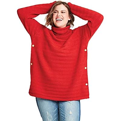 ellos Womens Plus Size Side Button Turtleneck Sweater