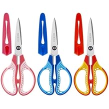 7" Kids Scissors - Pointed Tip Right/Left Scissors with Protective Cover, Soft ABS Grips & Stainless Steel Blades, Ultra Durable for Classroom, Homeschool, Daily Use (3-Pack)