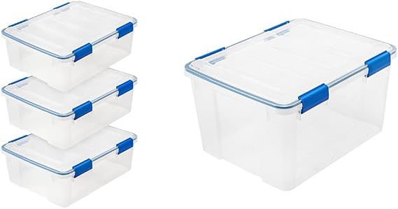 IRIS USA 27 Quart 3 Pack and 44 Quart 2 Pack WeatherPro Storage Boxes with Airtight Seal Lids