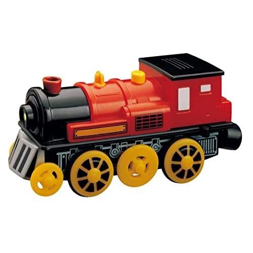 Maxim Enterprise, inc. Red Motorized Toy Train Engine - Classic Steam Locomotive with Real Chug-Chug Sound, Bells, Whistle. Rubber Wheel Tread for Traction. Colorful Dark Red