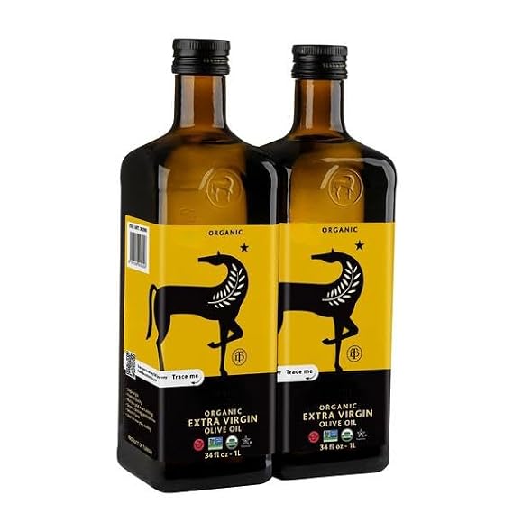 Organic Extra Virgin Olive Oil, Premium First Cold Pressed Olive Oil, Rich Smooth Flavor for Cooking, Baking, Roasting, Marinades, Salad Dressings and Dipping, USDA Organic Quality, 2 Pack, 1 Liter Each Bottle, 34 OZ Each, TOTAL NET WT 68 OZ (4.25 LB)