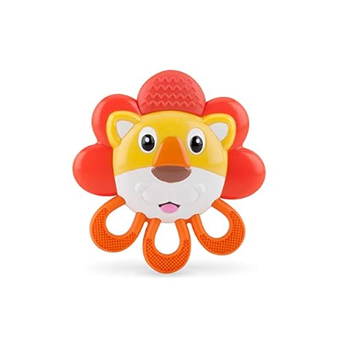 Nuby Vibe-eez Vibrating Teether - Battery Powered - Textured Surface and Easy to Grasp Toy for Baby Teething Relief - 3 Months - Lion