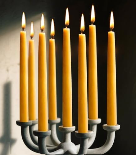 9-inch Beeswax Taper Candles, Natural Beeswax Long Candle Sticks, 10 Hours Burn Time, Smokeless & Dripless Taper Candle for Table Decor, Unscented Bee Wax Tapered Candles 8 Packs