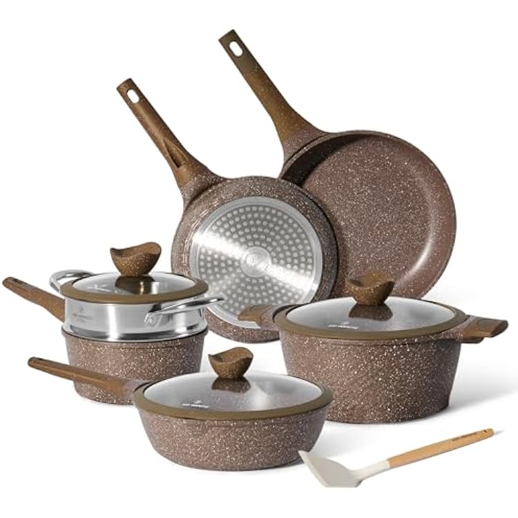 Just Perfecto Cookware Set Induction - Cookware Set With Lid For All Value Sources - Non-Stick Pans - Glass Lid Non-Stick Cooking Pot Set - Pans Without PFOA - PFAS 14 pcs