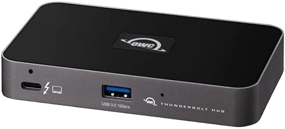 OWC Thunderbolt Hub 5-Port Connectivity Solution | Up to 60W PD - 3x Thunderbolt 40Gb/s device ports - USB-A 10Gb/s - Up to one 8K or two 4K displays - Mac, PC, iPad, more