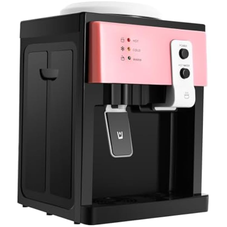 Hot Water Dispenser for 1-5gal Water Bottle Top Loading, 110V Electric Water Filter System, Tabletop Drinking Fountain, Hot and Cold Table Drinking Machine for Home Office Kitchen Pink