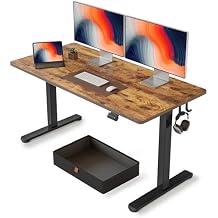 FEZIBO 55 x 24 Inch Standing Desk with Drawer, Sit Stand Computer Desk, Ergonomic Workstation, Home Office Stand Up Table with Storage &2 Hooks, Rustic Brown