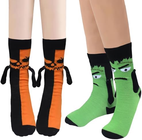 2 Pairs Halloween Holding Hands Socks Bat Ghost Spooky Socks for Men Women Novelty Funny Sock for HalloweenGifts