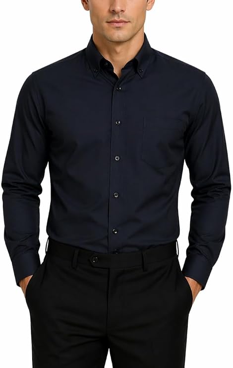 FAHIZO Men's Dress Shirt Regular Fit Solid Casual Business Formal Long Sleeve Button Down Shirts with Pocket