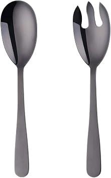 12 Inches Salad Spoon and Fork Sets,Stainless Steel Salad Server Sets, Cooking Utensils for Kitchen, Simple and Classic Dishwasher Safe (Black)