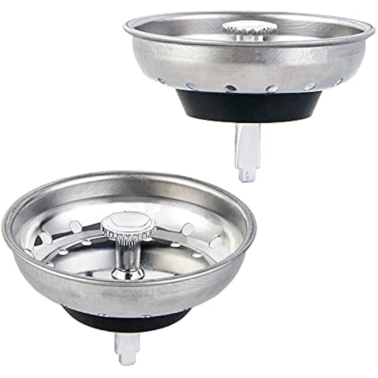 2 PCS Kitchen Sink Strainer and Stopper Combo Basket Replacement for Standard 3-12 inch Drain,Stainless Steel Basket with Rubber Stopper Bottom