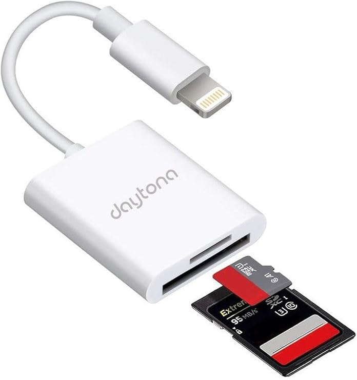 Daytona NK1022 Apple iPhone iPad Lightning To SD Camera Reader SD Micro SD Card Reader Cable Adapter-White