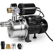 3/4 HP Water Pressure Booster Pump for House, Shallow Well Pump with Pressure Tank, Stainless Steel 1050 GPH 110V Auto On/Off Water Booster Pump, Irrigation Garden Sprinkler Pump for Home