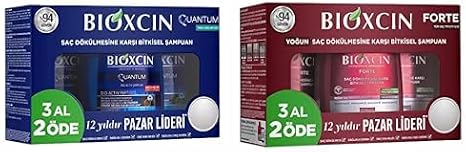 Bioxcin Quantum Bio-Activ Yağlı Saçlar için 3 Al 2 Öde Şampuan (3 x 300 mL) ve Bioxsine Bioxcin Forte 3 Al 2 Öde Saç Dökülmesine Karşı Bitkisel Şampuan (3 x 300 ml)